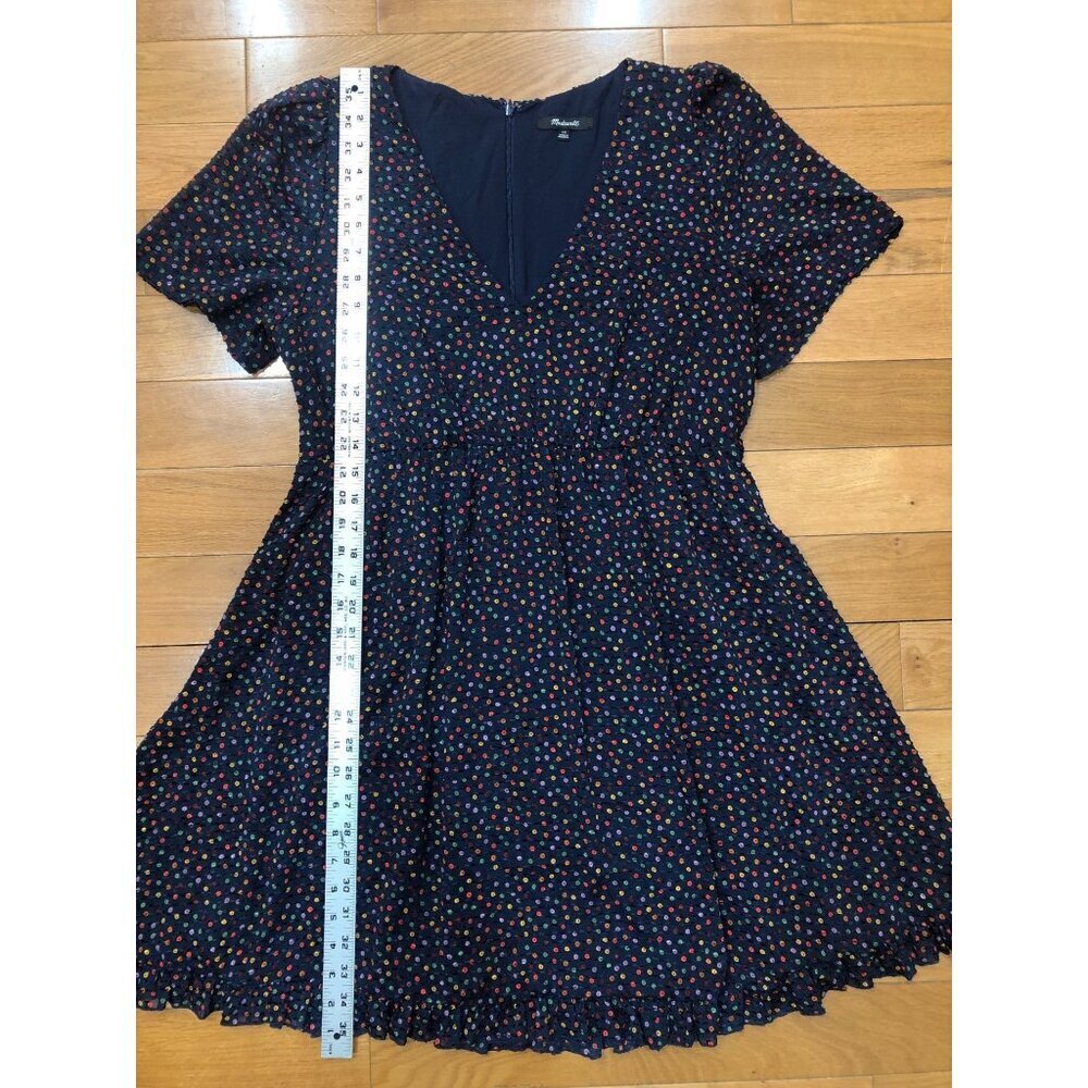 Madewell Flutter Sleeve Ruffle Hem Navy Dress in Sugar Dot - Size 10 - Picture 7 of 12